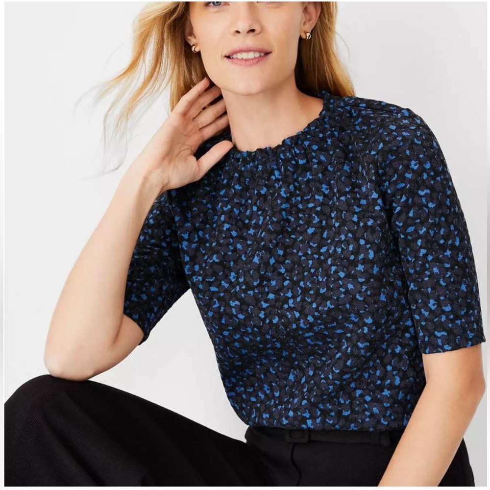 NWT Ann Taylor Blue/Black Animal Print Top - Size Small